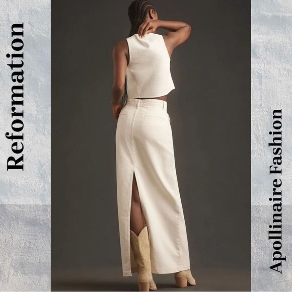 REFORMATION JEANS MYLES MAXI SKIRT IN CREME SIZE 26 NWT - Picture 3 of 7